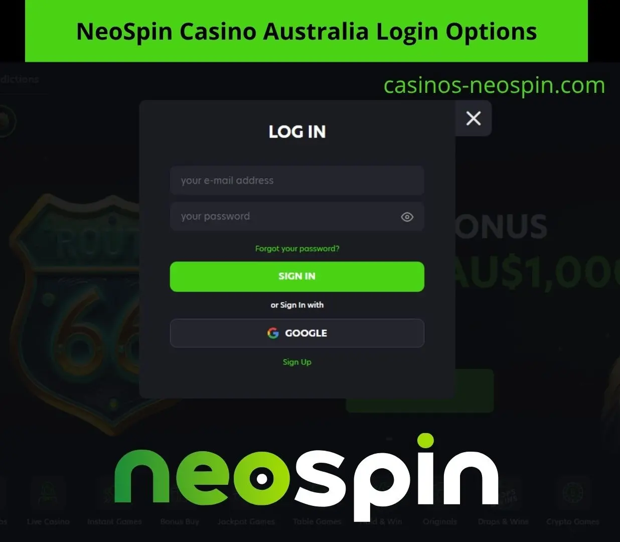 NeoSpin Casino Australia login options